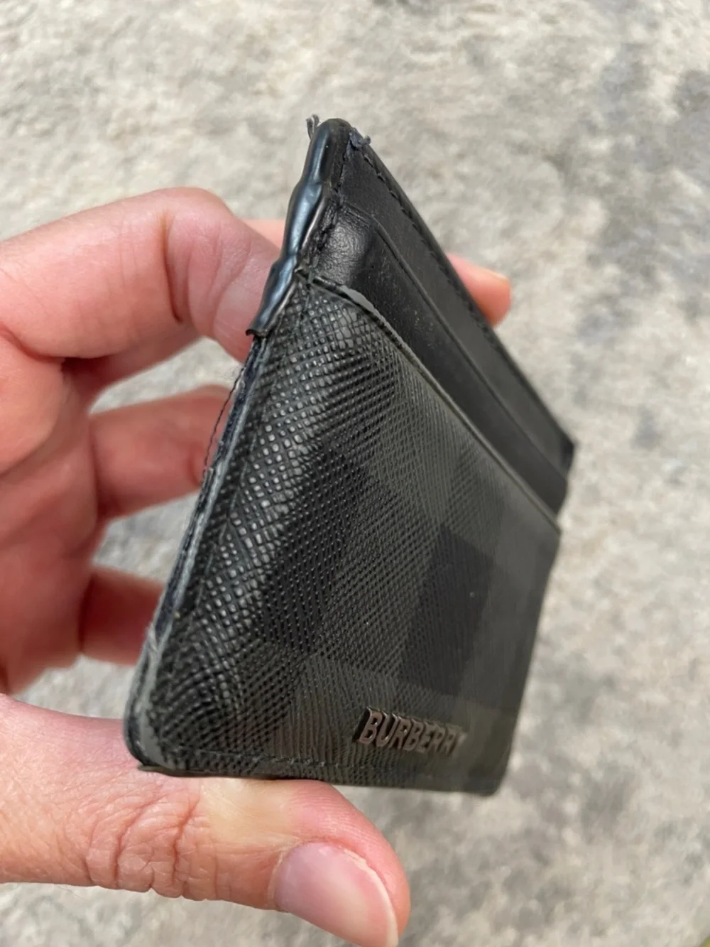 Burberry Sandon Check Leather Card Holder Case Charcoal